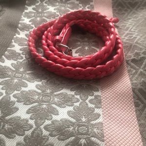 Pink braided skinny belt